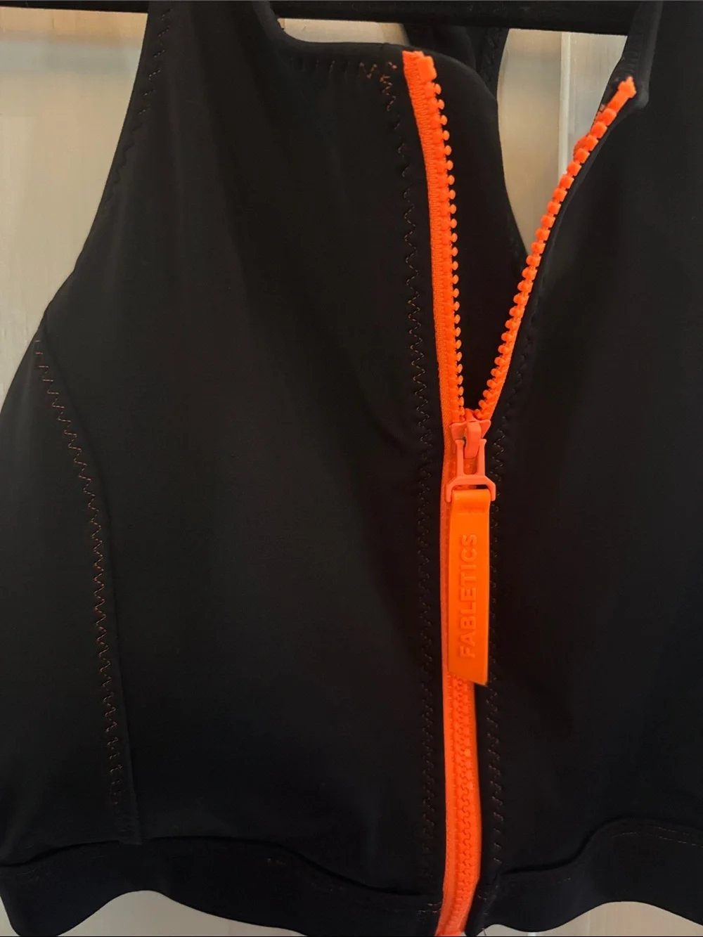 Fabletics Black Swim Crop Top & Shorts Set with Neon Orange Zip